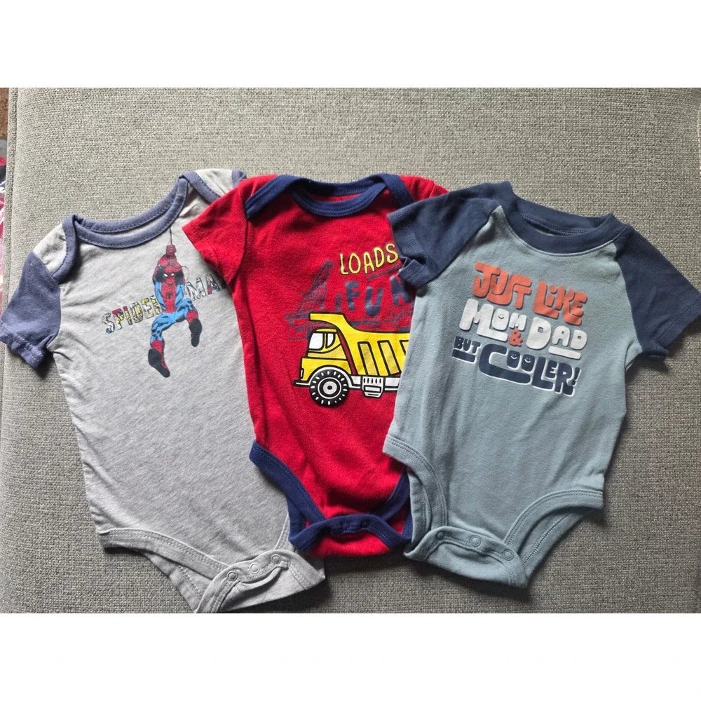 Carter's Marvel Kidgets Baby Boys Bodysuit Lot 3-6M Spiderman Truck 3 Pack